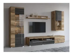 Composição mural BRAZZA – Móvel para TV, vitrines e prateleira – Design em nogueira acetinado*Price Factory Hot
