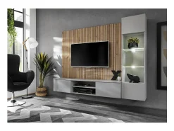 Composição mural IXAR – Móvel de TV e vitrine suspensa – Com LED^Price Factory Best