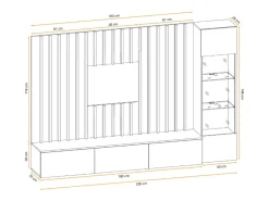 Composição mural TASHYA – Móvel para TV, vitrine suspensa e painel mural – Carvalho Artesão e branco areia^Price Factory Sale