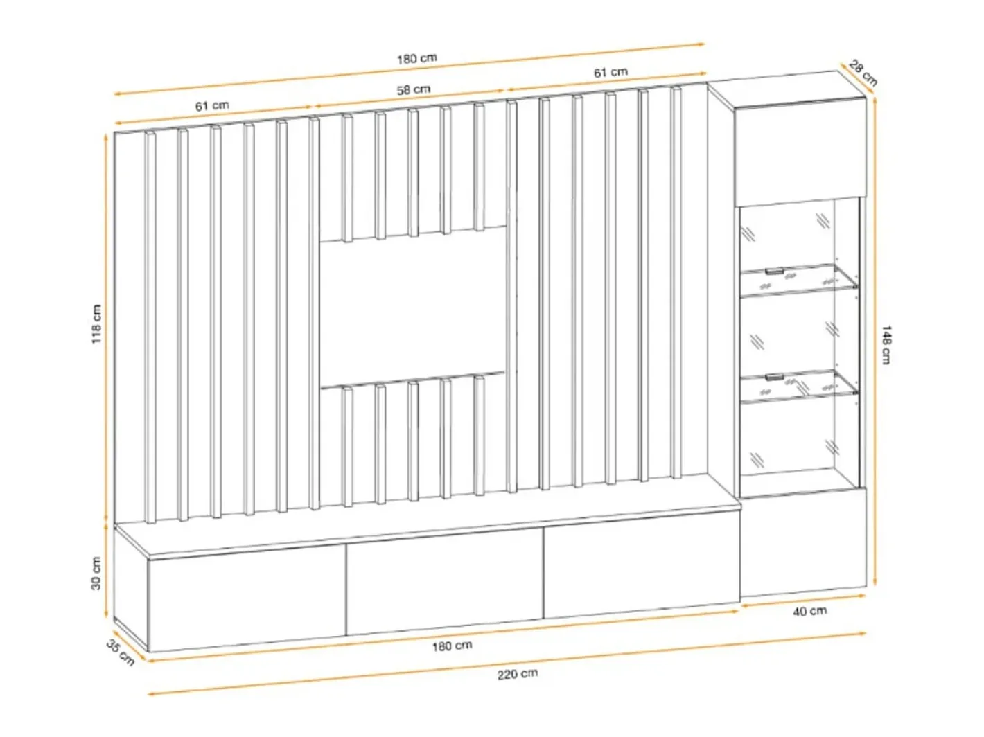 Composição mural TASHYA – Móvel para TV, vitrine suspensa e painel mural – Carvalho Artesão e branco areia^Price Factory Sale