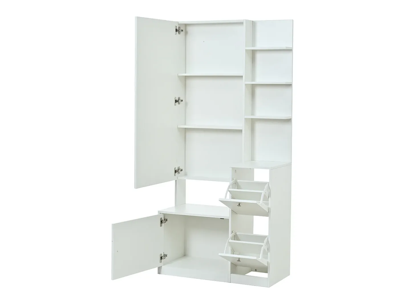 Online Conjunto cabideiro de entrada 85x40x180 cm - con espelho e 2 organizadores de sapatos - 2 portas - prateleiras abertas - Móvel De Entrada