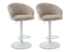 Vente-unique Banco*Conjunto de 2 bancos de bar em tecido e metal branco - Altura ajustável - - DORALIZ Creme