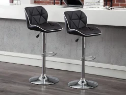 Vente-unique Banco*Conjunto de 2 banquetas de bar em couro sintético e aço cromado - Altura ajustável - - CALVIN Preto