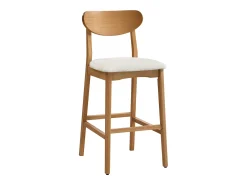 Vente-unique Banco*Conjunto de 2 banquetas em tecido texturizado e madeira de seringueira natural - - LERANIA Creme