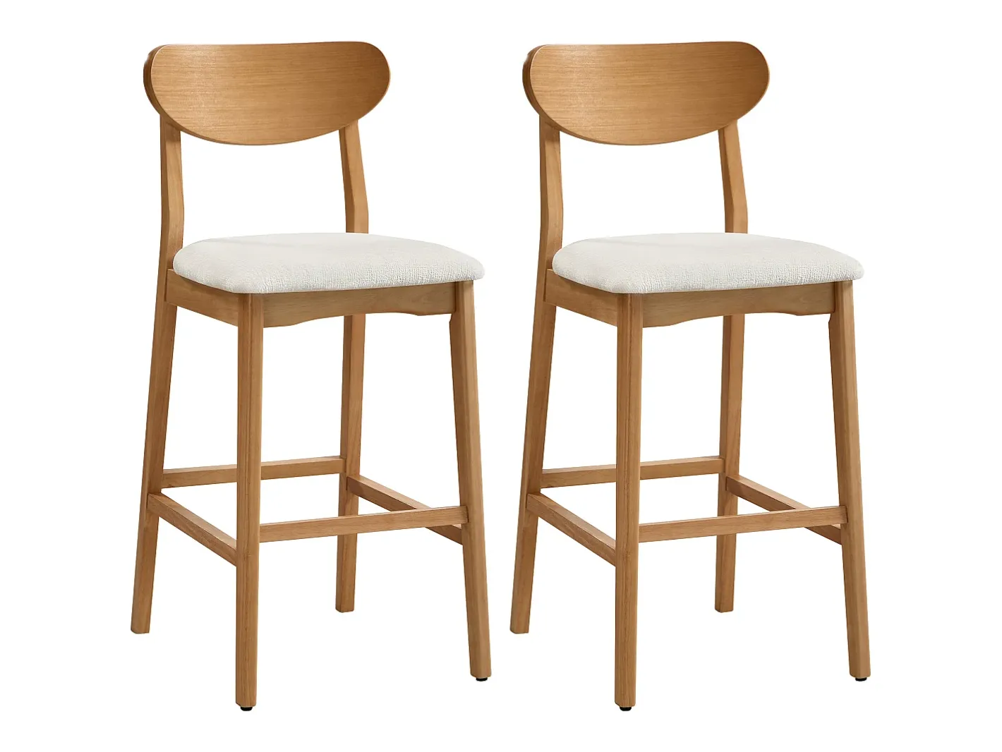 Vente-unique Banco*Conjunto de 2 banquetas em tecido texturizado e madeira de seringueira natural - - LERANIA Creme