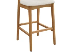 Vente-unique Banco*Conjunto de 2 banquetas em tecido texturizado e madeira de seringueira natural - - LERANIA Creme