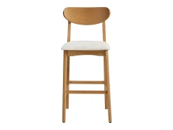 Vente-unique Banco*Conjunto de 2 banquetas em tecido texturizado e madeira de seringueira natural - - LERANIA Creme