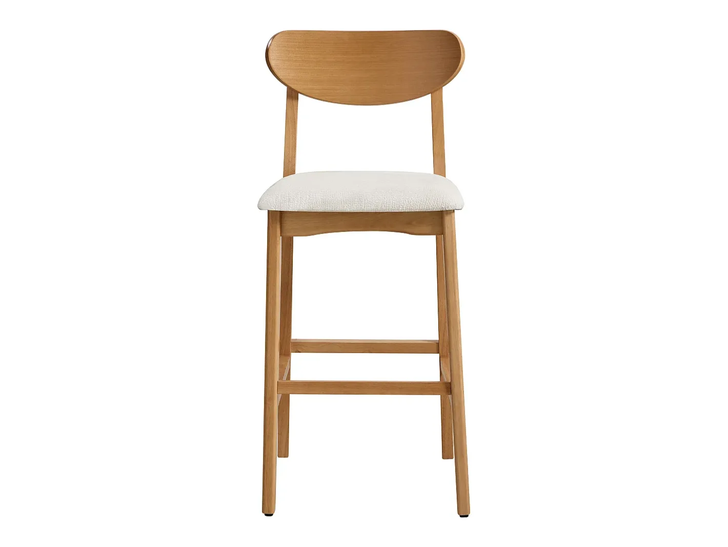 Vente-unique Banco*Conjunto de 2 banquetas em tecido texturizado e madeira de seringueira natural - - LERANIA Creme