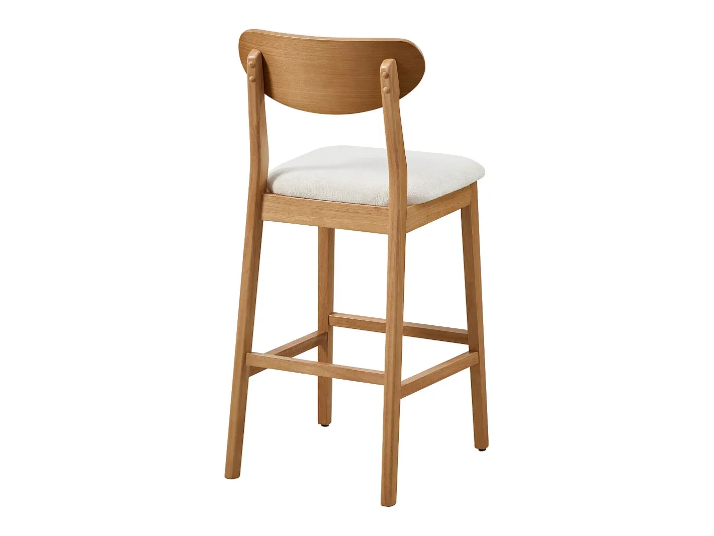 Vente-unique Banco*Conjunto de 2 banquetas em tecido texturizado e madeira de seringueira natural - - LERANIA Creme