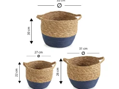Outlet Conjunto de 3 cestas Anxo de fibra natural com alças, /natural. Acessórios De Arrumação|Cesto