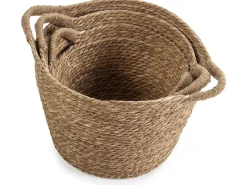 VS Venta-stock Acessórios De Arrumação|Cesto*Conjunto de 3 cestas Icia de fibra natural com alças Castanho