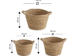 VS Venta-stock Acessórios De Arrumação|Cesto*Conjunto de 3 cestas Icia de fibra natural com alças Castanho
