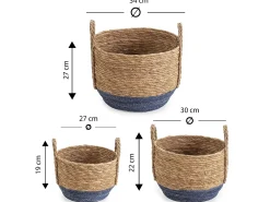 Conjunto de 3 cestas Iria de fibra natural com alças, /natural.^VS Venta-stock Best
