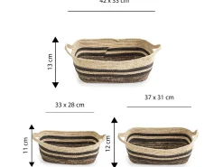 Conjunto de 3 cestas Luar de fibra natural e papel, marrom/bege com alças.^VS Venta-stock Hot
