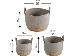 Conjunto de 3 cestas Neves de fibra natural e papel, cinza/natural.^VS Venta-stock Hot