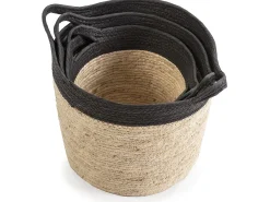 VS Venta-stock Acessórios De Arrumação|Cesto*Conjunto de 3 cestas Otilia de fibra natural e papel, /bege com alças. Preto