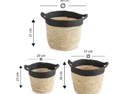 VS Venta-stock Acessórios De Arrumação|Cesto*Conjunto de 3 cestas Otilia de fibra natural e papel, /bege com alças. Preto