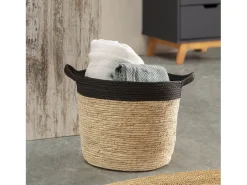 VS Venta-stock Acessórios De Arrumação|Cesto*Conjunto de 3 cestas Otilia de fibra natural e papel, /bege com alças. Preto