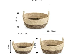 Conjunto de 3 cestas Xiana de fibra natural com alças, /marrom.*VS Venta-stock Clearance