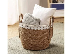 Conjunto de 3 cestas Yasmina de fibra natural com alças, /natural.^VS Venta-stock Best