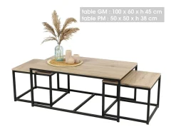 Best Conjunto de 3 mesas de apoio quadradas estilo clássico em carvalho claro dimensões 100x60xH45cm Mesa De Centro