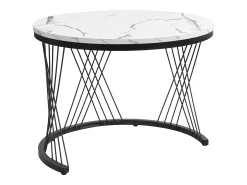 Clearance Conjunto de 2 mesas de centro redondas encaixáveis com 2 gavetas - 60x60x46cm + 50x50x30,8cm - Padrão mármore - Madeira MDF e metal - Branco + preto Mesa De Centro