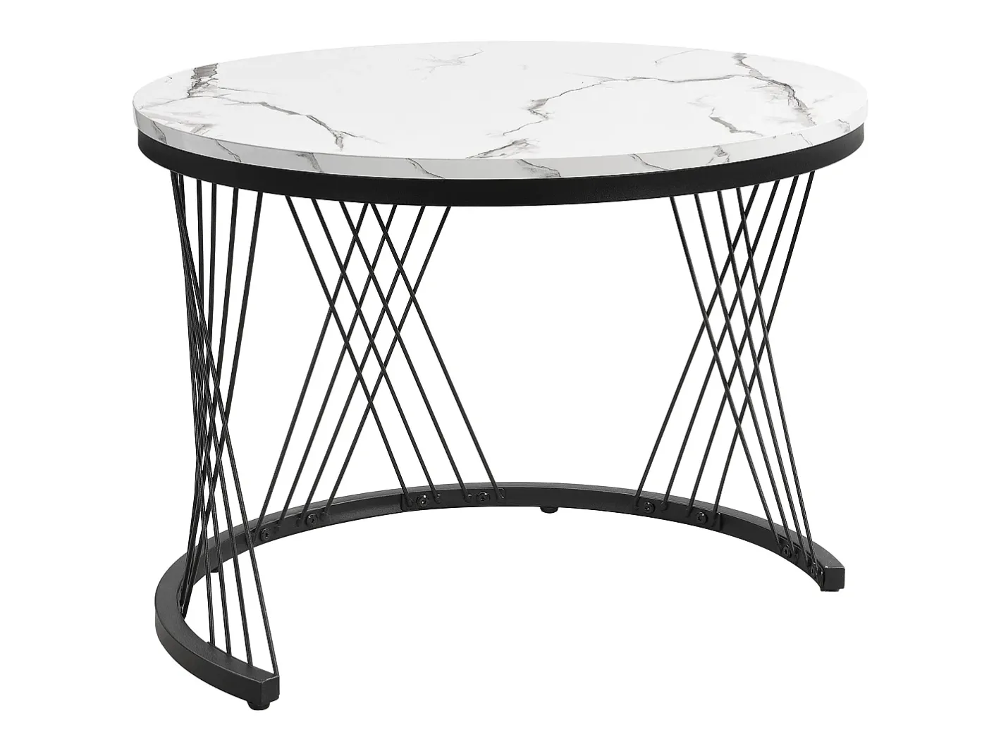 Clearance Conjunto de 2 mesas de centro redondas encaixáveis com 2 gavetas - 60x60x46cm + 50x50x30,8cm - Padrão mármore - Madeira MDF e metal - Branco + preto Mesa De Centro