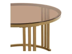 ModernLuxe Mesa De Centro*Conjunto de 2 mesas de centro encastráveis ​​com 2 gavetas - Tampo em vidro temperado castanho - Branco Castanho / Branco