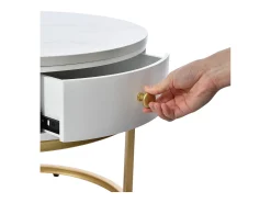 Best Conjunto de 2 mesas de encastrar com gaveta - folheado com padrão mármore - aspecto brilhante - Mesa De Centro