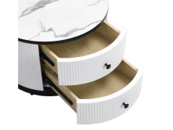 Clearance Conjunto de 2 mesas de encastrar - 2 gavetas - tampo em mármore - Branco e Preto Mesa De Centro