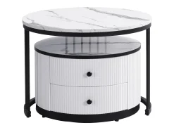 Clearance Conjunto de 2 mesas de encastrar - 2 gavetas - tampo em mármore - Branco e Preto Mesa De Centro