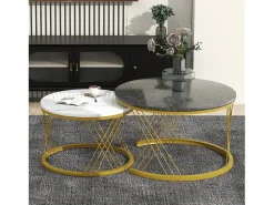 Conjunto de 2 mesas de encastrar - folheado com padrão mármore - estrutura metálica - Cinza*ModernLuxe New