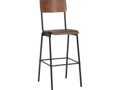 Conjunto de duas banquetas de bar de design assento marrom madeira compensada maciça e aço 1202082^Helloshop26 Hot