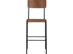Conjunto de duas banquetas de bar de design assento marrom madeira compensada maciça e aço 1202082^Helloshop26 Hot