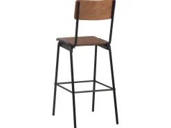 Conjunto de duas banquetas de bar de design assento marrom madeira compensada maciça e aço 1202082^Helloshop26 Hot