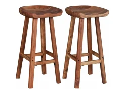 Conjunto de duas banquetas de bar de design assento em madeira de acácia 1202049*Helloshop26
