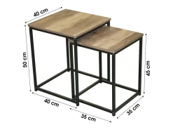 Clearance Conjunto de duas mesas laterais quadradas estilo rústico 35x35xH45cm e 40x40xH50cm. Mesa De Centro
