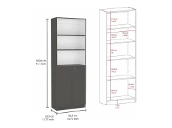 TuHome Biblioteca*Conjunto de estante para escritório doméstico em melamina de 3 peças com prateleiras e 2 portas, 180.6 cm X 188.4 cm X 2909 cm , Multicolor Multicor
