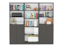 TuHome Biblioteca*Conjunto de estante para escritório doméstico em melamina de 3 peças com prateleiras e 2 portas, 180.6 cm X 188.4 cm X 2909 cm , Multicolor Multicor