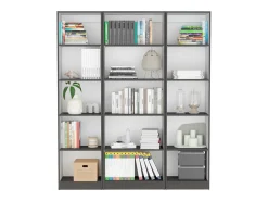 TuHome Biblioteca*Conjunto de estantes para escritório em melamina de 3 peças com prateleiras e 4 portas , 180.6 cm X 152.8 cm X 29.9 cm , Multicolor Multicor