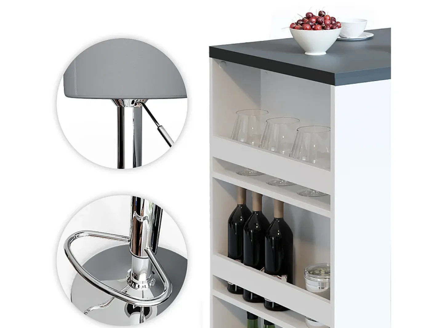 Vicco Móvel De Bar*Conjunto de mesa de bar antracite/branco 57x80x106 Cinza antracite