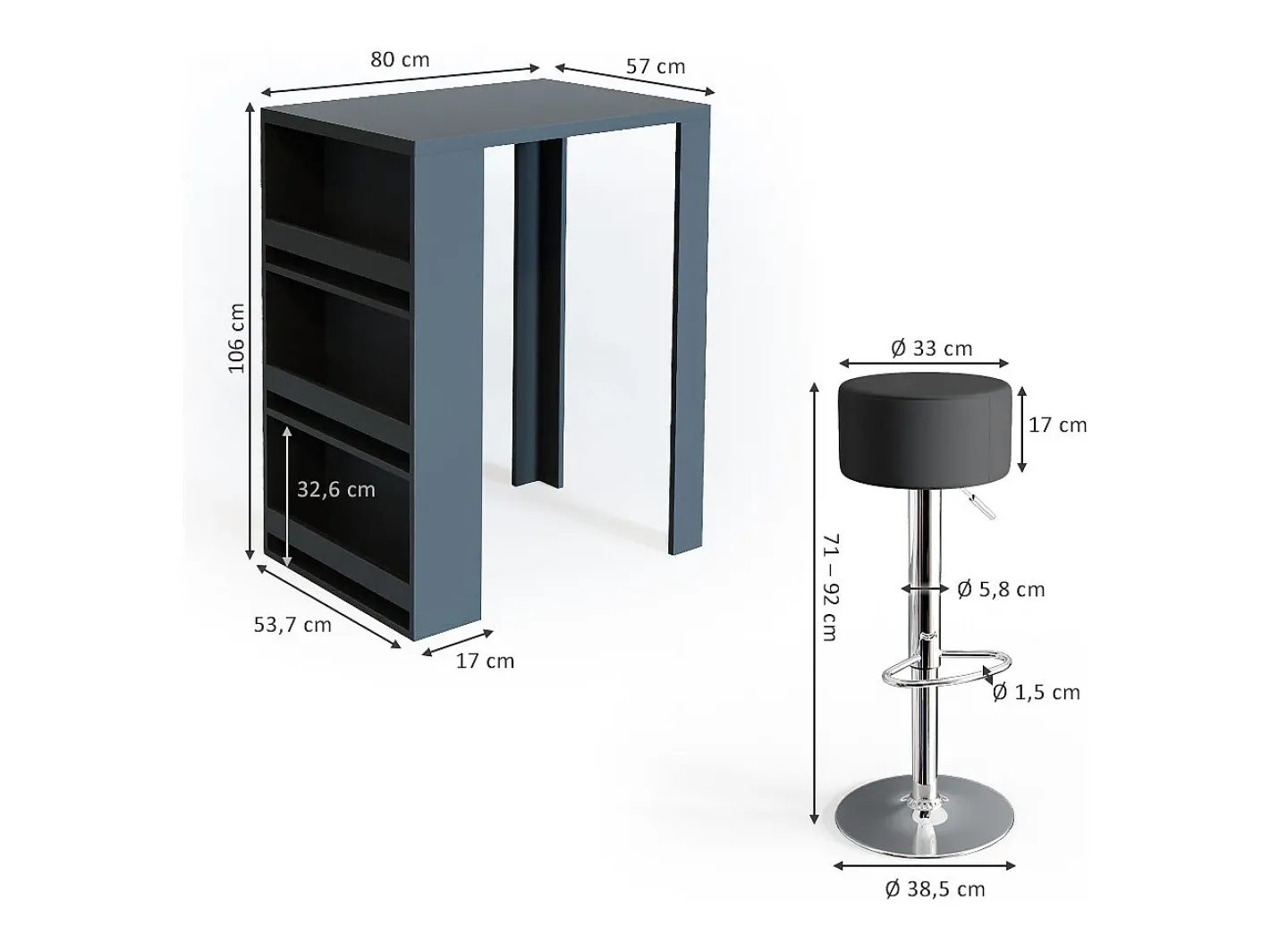 Vicco Móvel De Bar*Conjunto de mesa de bar antracite 57x80x106 Cinza antracite