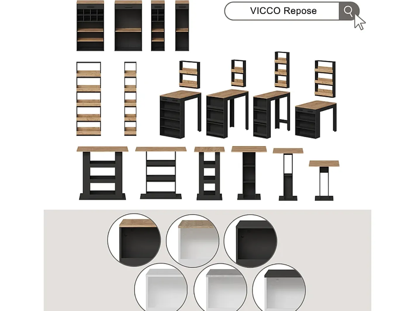Vicco Móvel De Bar*Conjunto de mesa de bar antracite 45x110x106 repose Cinza antracite