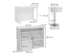 Vicco Móvel De Bar*Conjunto de mesa de bar 116x37x90.5 dominic Branco