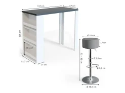 Vicco Móvel De Bar*Conjunto de mesa de bar /cinza 57x117x106 Branco
