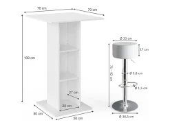 Vicco Móvel De Bar*Conjunto de mesa de bar 70x70x109 rodeo Branco