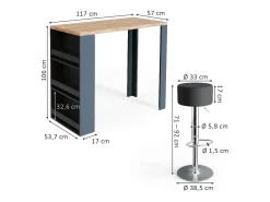 Vicco Móvel De Bar*Conjunto de mesa de bar carvalho 57x117x106 Natural claro