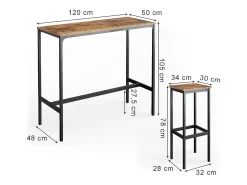 Vicco Móvel De Bar*Conjunto de mesa de bar madeira antiga 120x50x105 fyrk Castanho