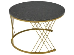Best Conjunto de mesas de centro empilháveis em madeira - folheado com efeito mármore branco e metal dourado - MDF - para sala de estar - cinza e branco Mesa De Centro