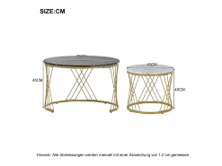 Best Conjunto de mesas de centro empilháveis em madeira - folheado com efeito mármore branco e metal dourado - MDF - para sala de estar - cinza e branco Mesa De Centro
